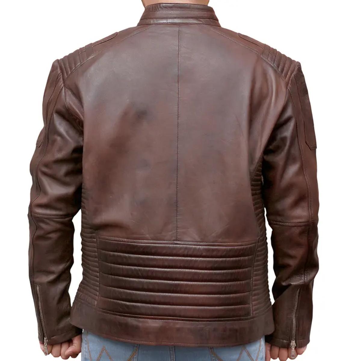 Chaqueta de cuero auténtico de estilo vintage urbano, estilo motero retro. - Imagen 3