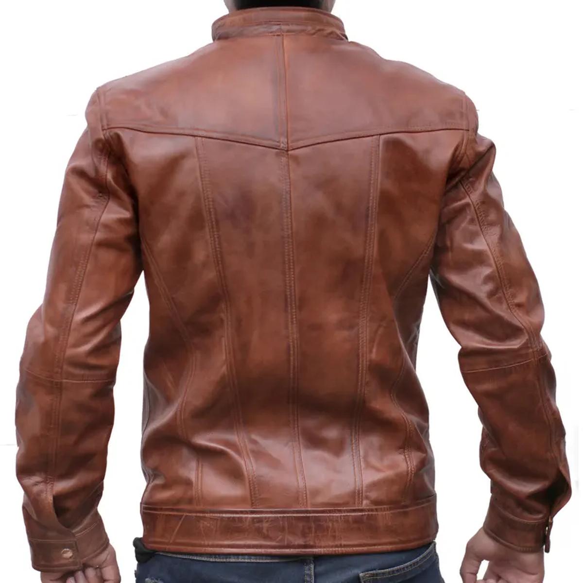 Chaqueta de cuero genuino envejecido J9 para hombre - Imagen 7