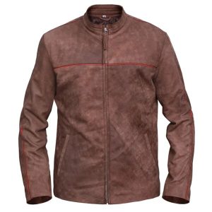 Chaqueta de cuero genuino marrón claro envejecido para hombre