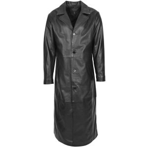 BUNERI Abrigo Blazer Largo de Cuero Negro para Hombre
