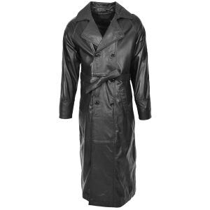 BUNERI Abrigo Largo de Cuero Negro Cruzado para Hombre