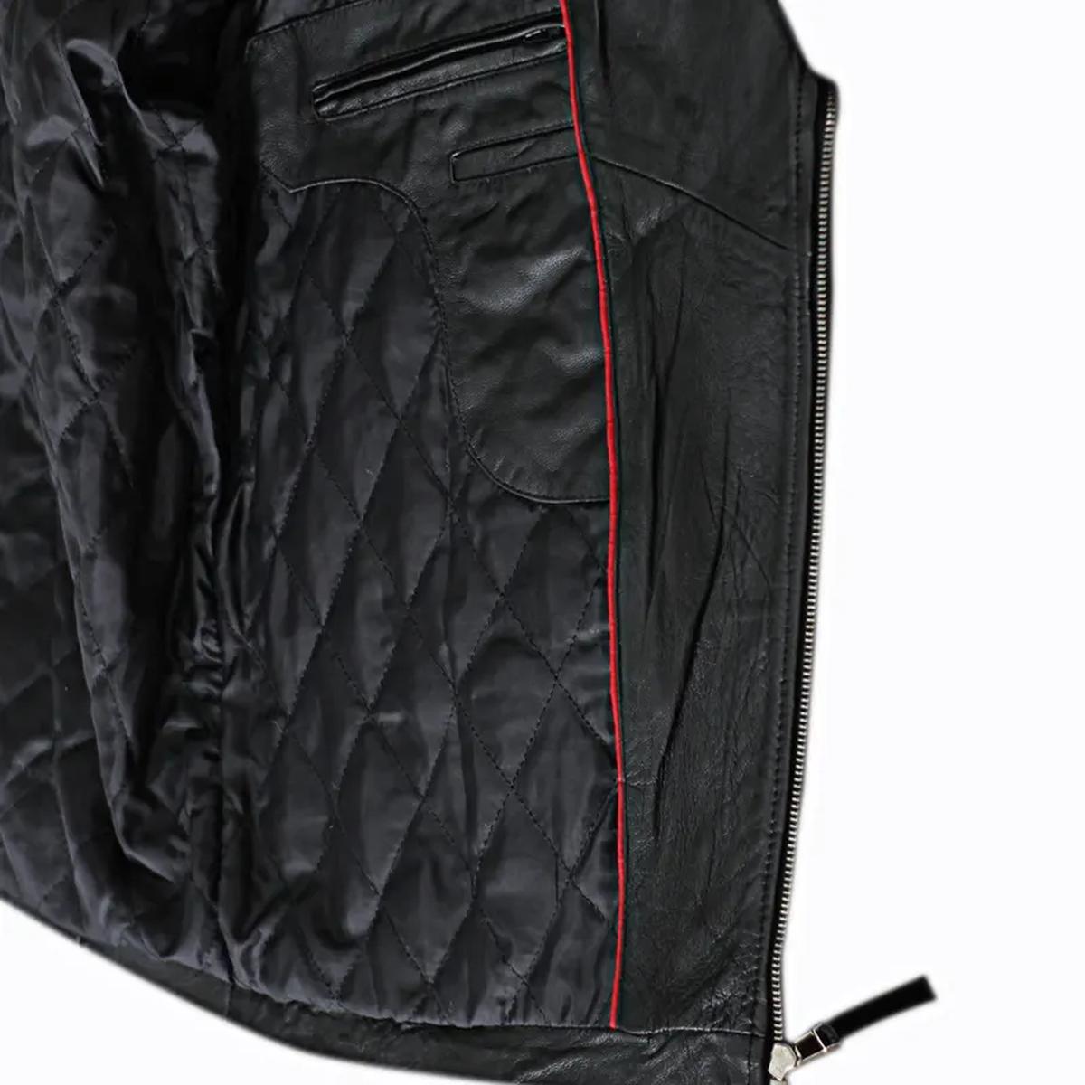 Chaqueta de cuero auténtico para hombre estilo motero, corte ajustado. - Imagen 6