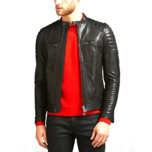 Chaqueta de hombre de auténtica piel de cordero negra.