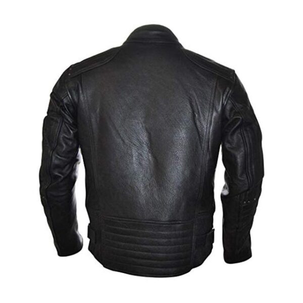 Chaqueta de motorista para hombre de piel de vacuno auténtica negra - Imagen 4