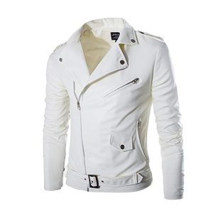 Chaqueta de hombre de piel de cordero auténtica blanca, corte ajustado.