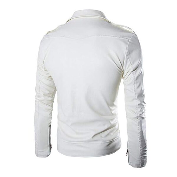 Chaqueta de hombre de piel de cordero auténtica blanca, corte ajustado. - Imagen 4