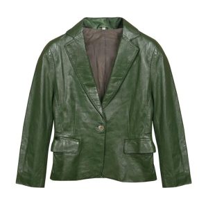 Blazer de hombre de cuero genuino verde a la moda