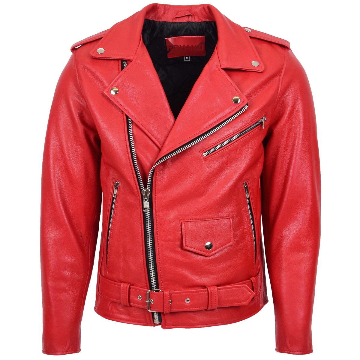 BUNERI Biker de Cuero Kyle Rojo Heavy Duty Brando Hombre