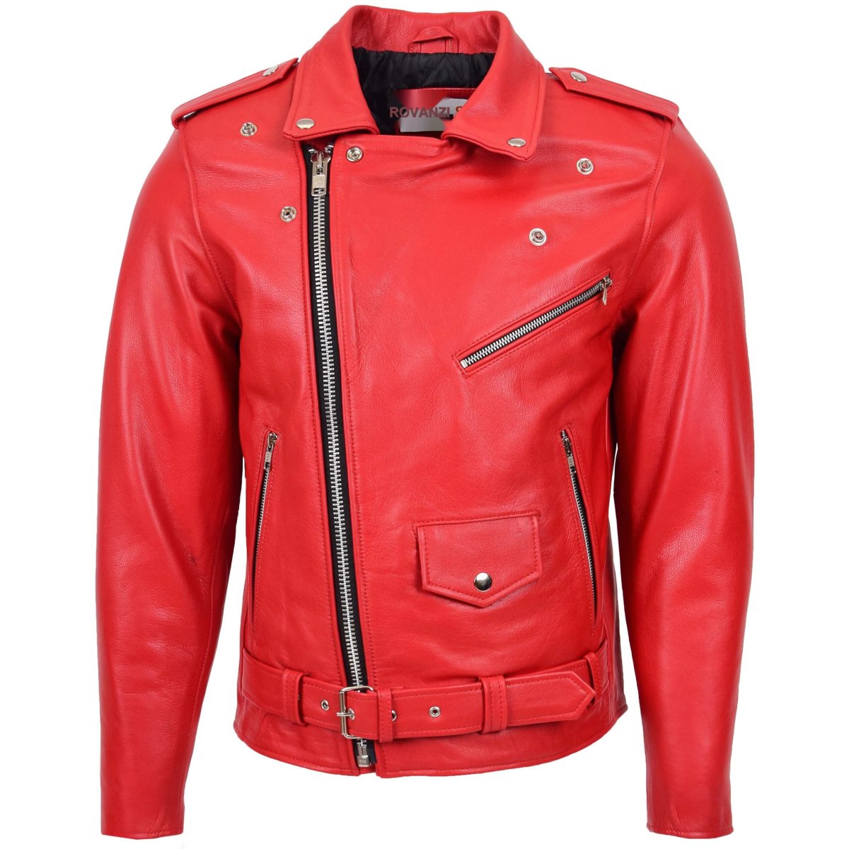BUNERI Biker de Cuero Kyle Rojo Heavy Duty Brando Hombre - Imagen 4