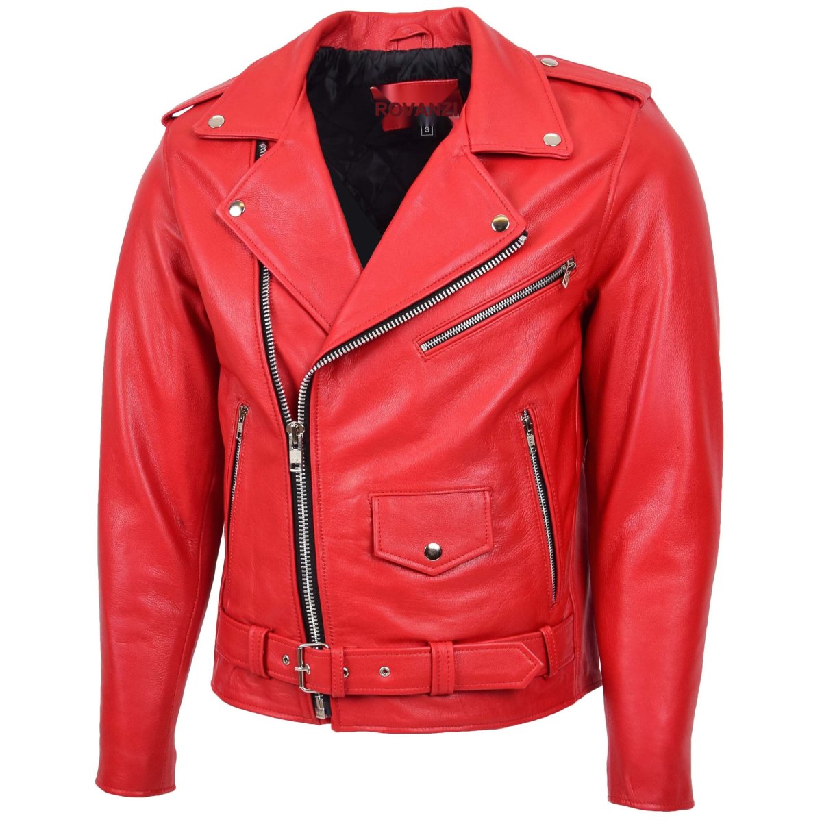 BUNERI Biker de Cuero Kyle Rojo Heavy Duty Brando Hombre - Imagen 5