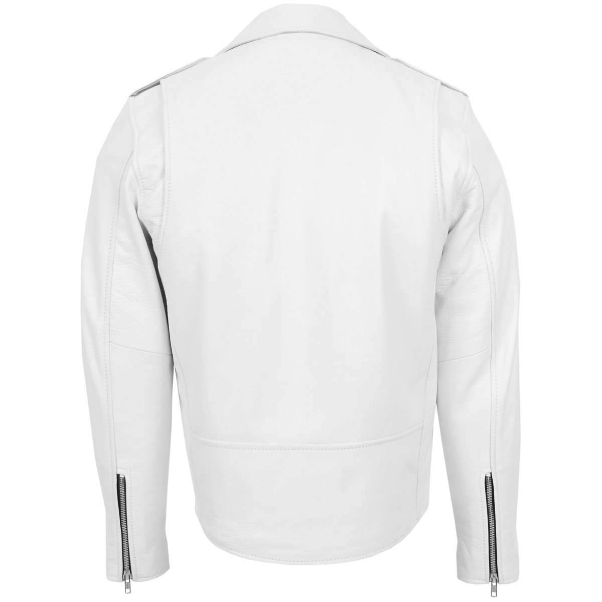 BUNERI Chaqueta Biker de Cuero Blanco Resistente Estilo Brando para Hombre - Imagen 3