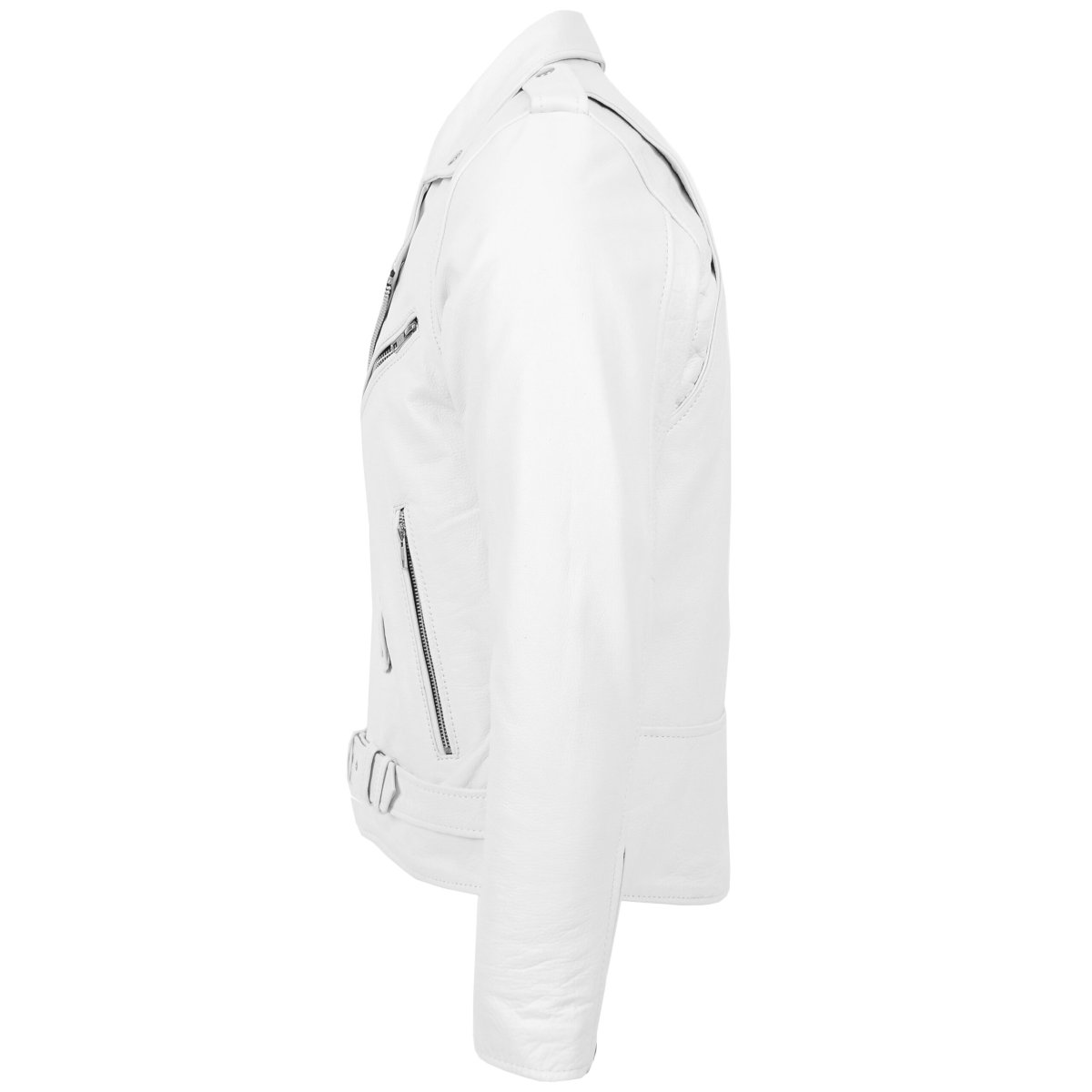 BUNERI Chaqueta Biker de Cuero Blanco Resistente Estilo Brando para Hombre - Imagen 6