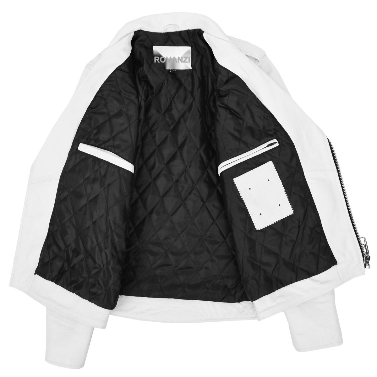 BUNERI Chaqueta Biker de Cuero Blanco Resistente Estilo Brando para Hombre - Imagen 7