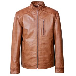 Chaqueta de motorista de cuero iónico marrón auténtico para hombre