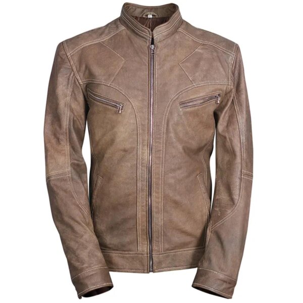 Chaqueta de cuero genuino envejecido J9 para hombre - Imagen 2