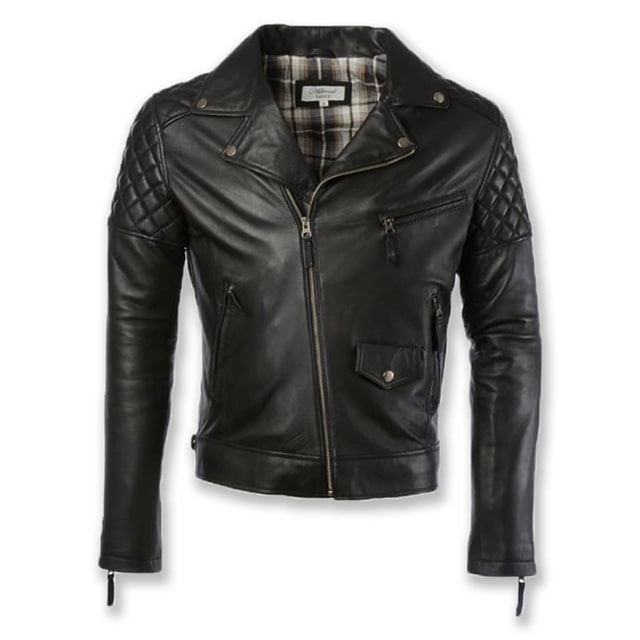 Chaqueta de motorista acolchada de cuero genuino encerado para hombre. - Imagen 2