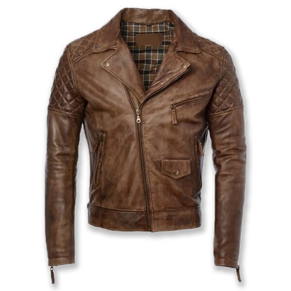 Chaqueta de motorista acolchada de cuero genuino encerado para hombre. - Imagen 5