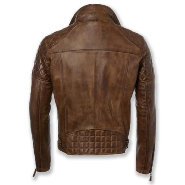 Chaqueta de motorista acolchada de cuero genuino encerado para hombre. - Imagen 3