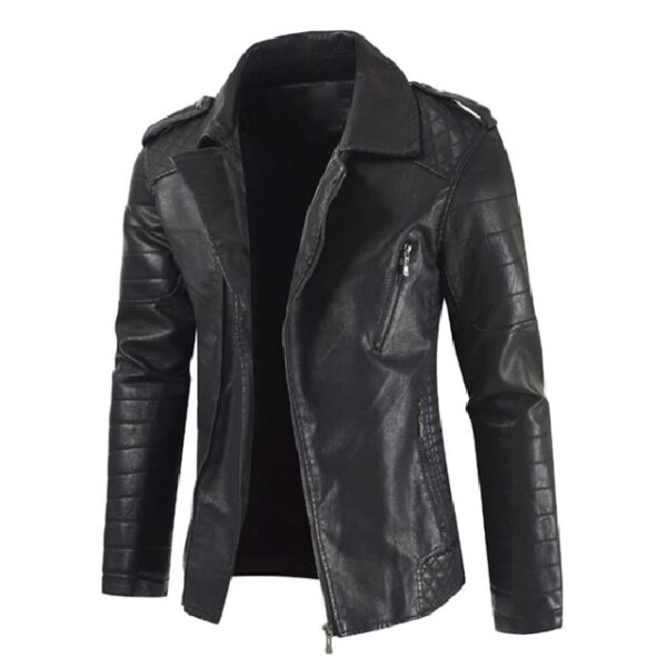Chaqueta de hombre de piel de cordero auténtica con cuello con solapas. - Imagen 3