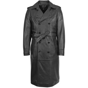 BUNERI Abrigo de Cuero 3/4 Doble Botonadura para Hombre Negro