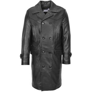 BUNERI Abrigo de Cuero para Hombre Estilo Gabardina 3/4 Negro