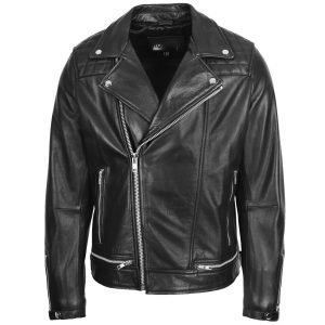 BUNERI Chaqueta Biker de Cuero Negro Diseño Brando