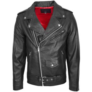 BUNERI Chaqueta Biker de Cuero Estilo Brando para Hombre
