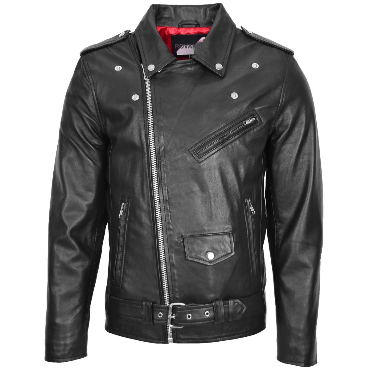 BUNERI Chaqueta Biker de Cuero Estilo Brando para Hombre - Imagen 4