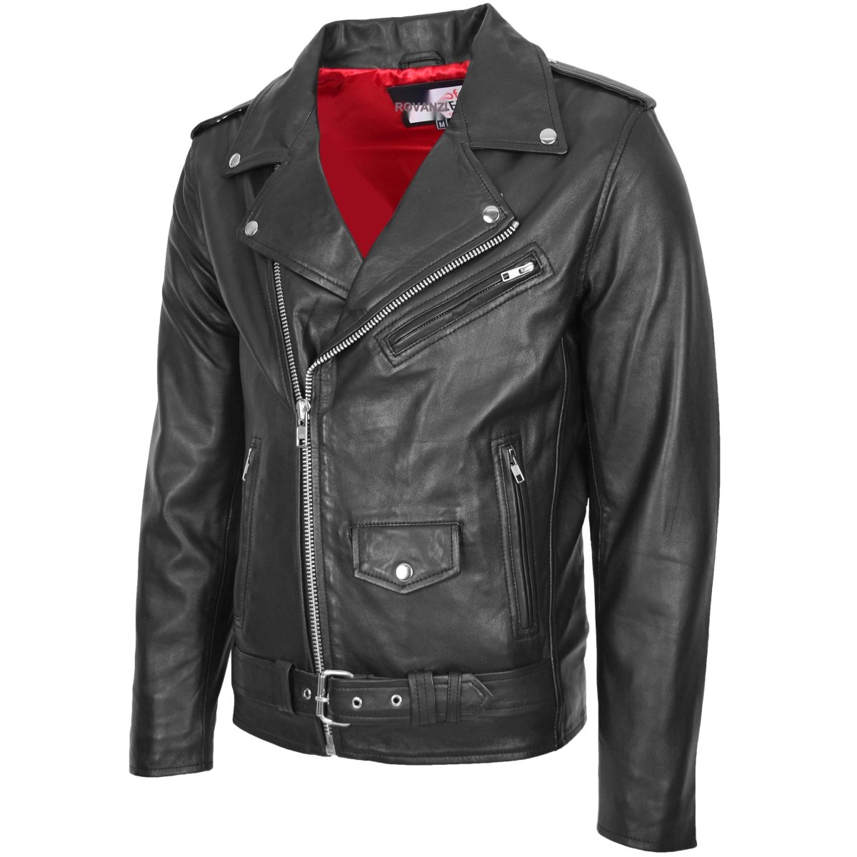 BUNERI Chaqueta Biker de Cuero Estilo Brando para Hombre - Imagen 5