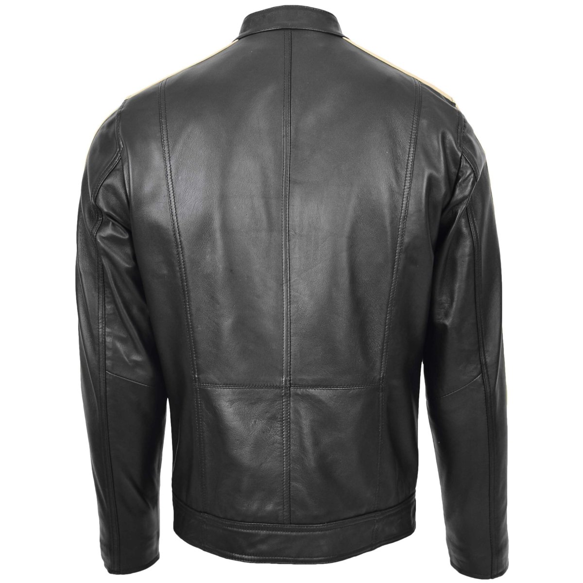 BUNERI Chaqueta Biker de Cuero Negro para Hombre con Rayas de Carrera - Imagen 3