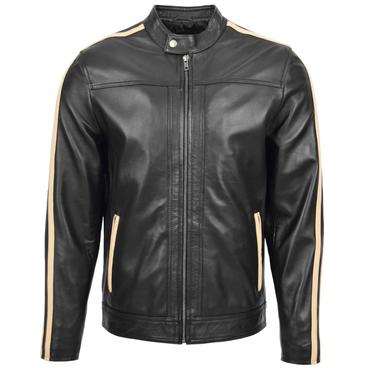 BUNERI Chaqueta Biker de Cuero Negro para Hombre con Rayas de Carrera - Imagen 4