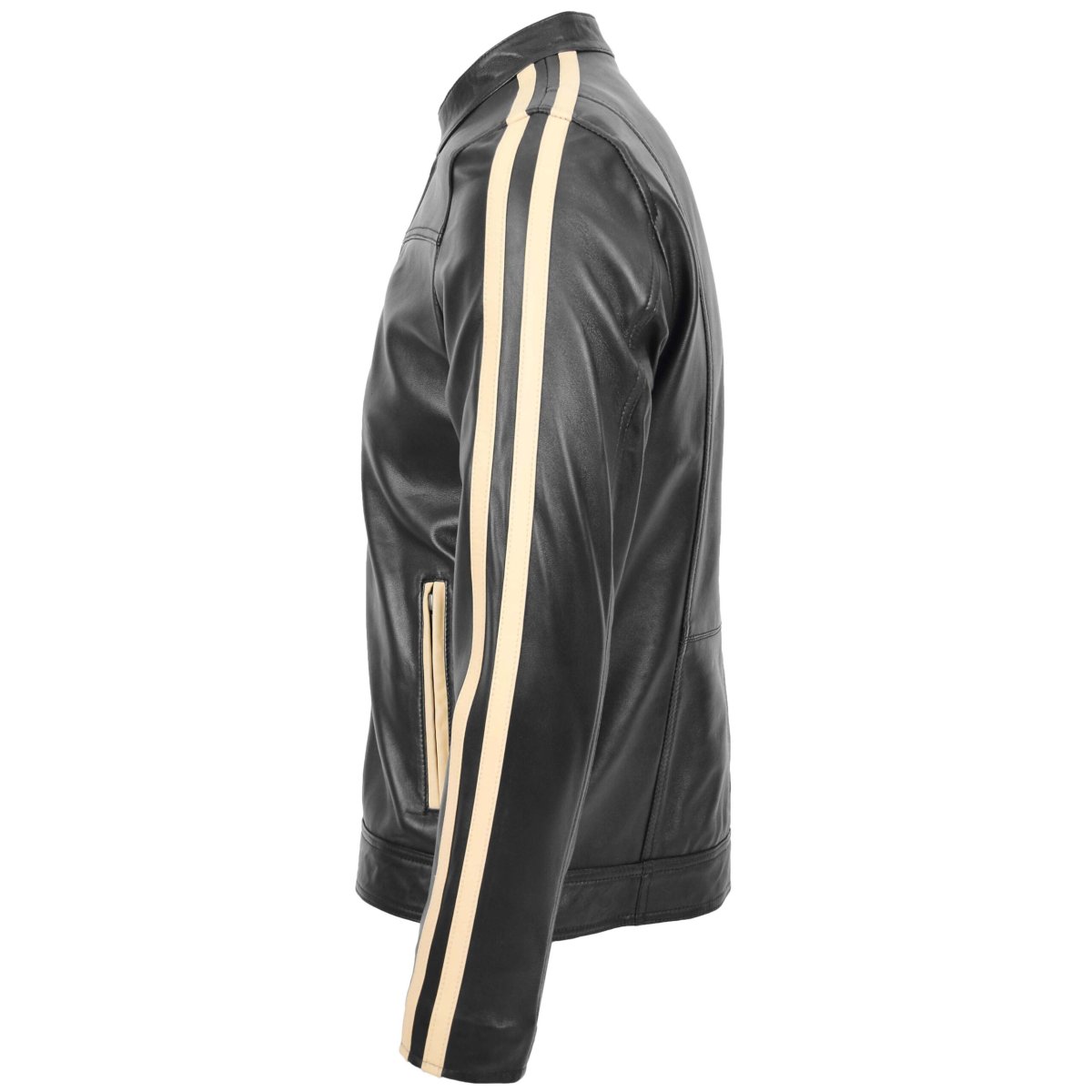 BUNERI Chaqueta Biker de Cuero Negro para Hombre con Rayas de Carrera - Imagen 6