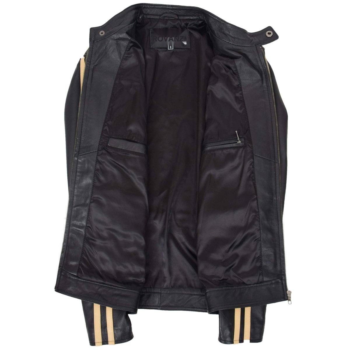 BUNERI Chaqueta Biker de Cuero Negro para Hombre con Rayas de Carrera - Imagen 7