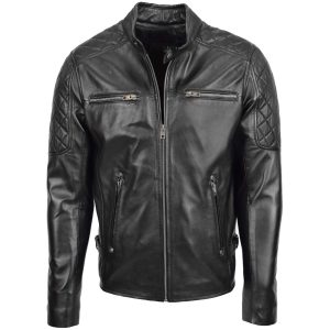 BUNERI Chaqueta Hombre Cuero Estilo Biker con Detalle Acolchado Negro