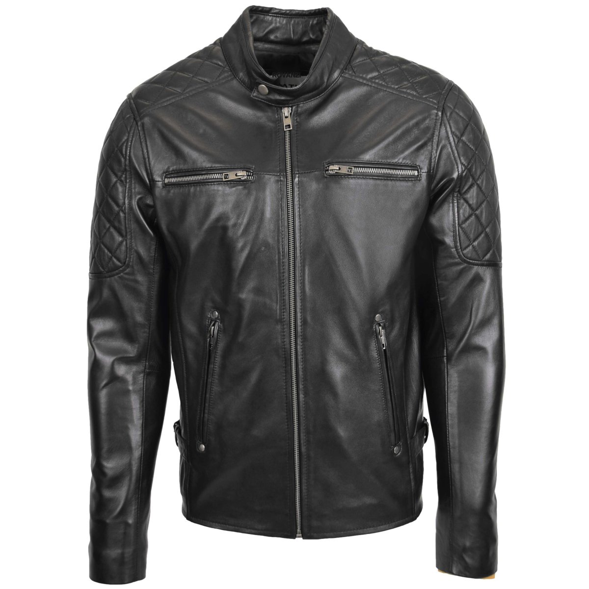 BUNERI Chaqueta Hombre Cuero Estilo Biker con Detalle Acolchado Negro - Imagen 4