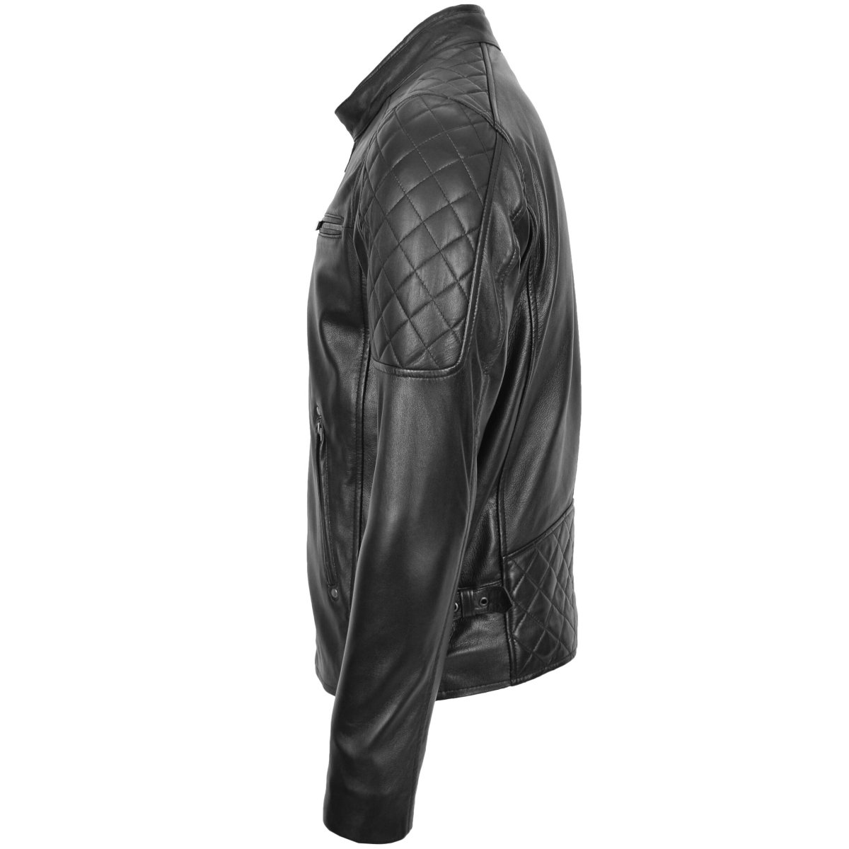 BUNERI Chaqueta Hombre Cuero Estilo Biker con Detalle Acolchado Negro - Imagen 5