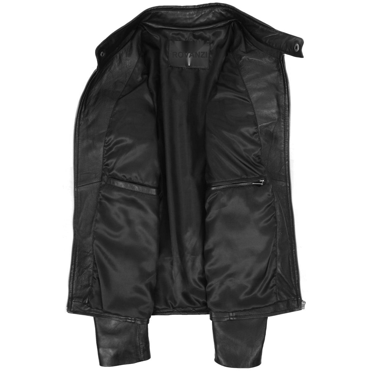 BUNERI Chaqueta Hombre Cuero Estilo Biker con Detalle Acolchado Negro - Imagen 6