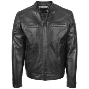 BUNERI Chaqueta Biker de Cuero Style Zip para Hombre Negro