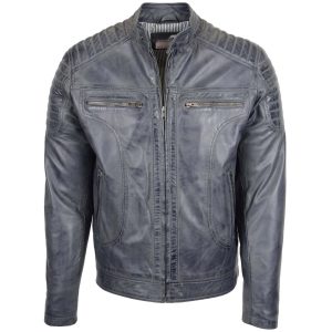 BUNERI Chaqueta Biker de Cuero Bicolor para Hombre