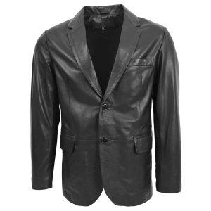 BUNERI Blazer de Cuero Zavi Negro de Dos Botones