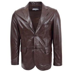 BUNERI Blazer de Cuero Marrón para Hombre de Dos Botones