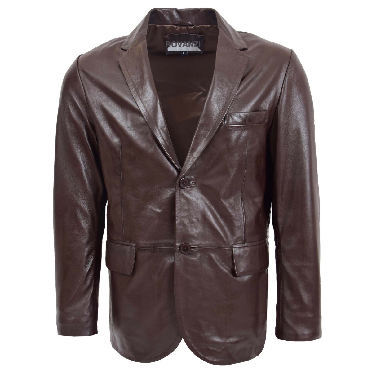BUNERI Blazer de Cuero Marrón para Hombre de Dos Botones - Imagen 2