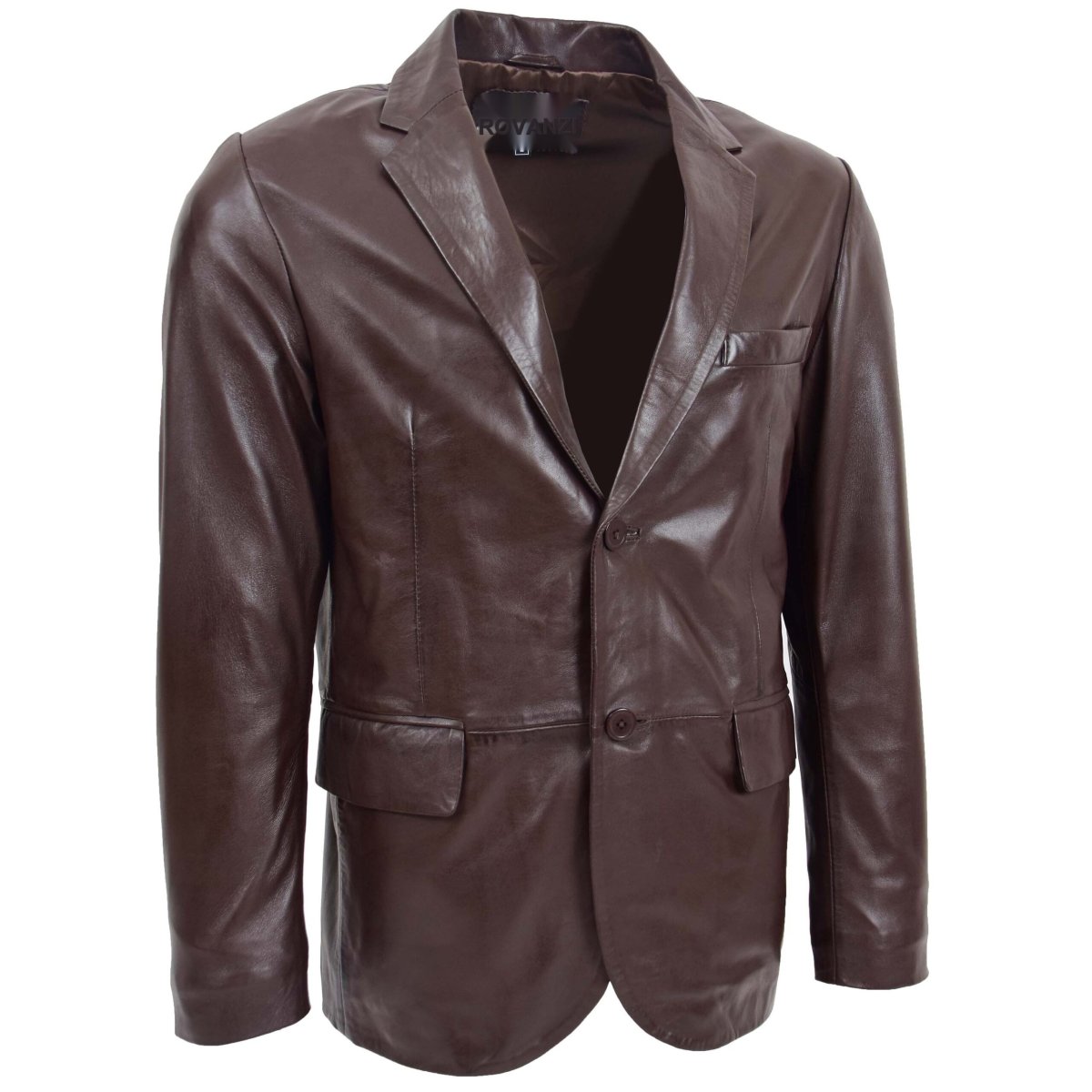 BUNERI Blazer de Cuero Marrón para Hombre de Dos Botones - Imagen 4