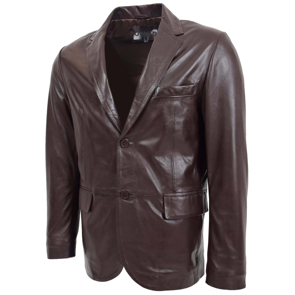 BUNERI Blazer de Cuero Marrón para Hombre de Dos Botones - Imagen 5
