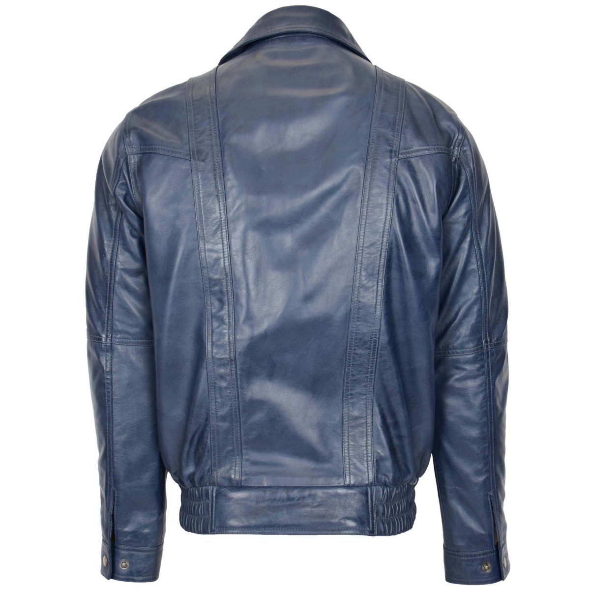 BUNERI Chaqueta Bomber de Cuero Azul Estilo Blouson para Hombre - Imagen 3