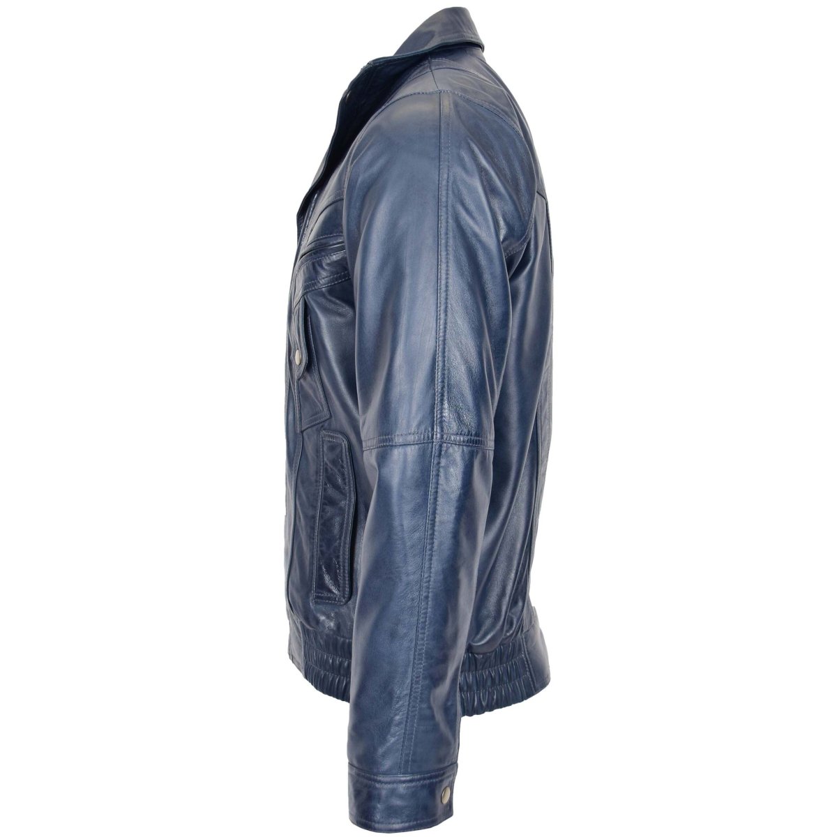 BUNERI Chaqueta Bomber de Cuero Azul Estilo Blouson para Hombre - Imagen 6