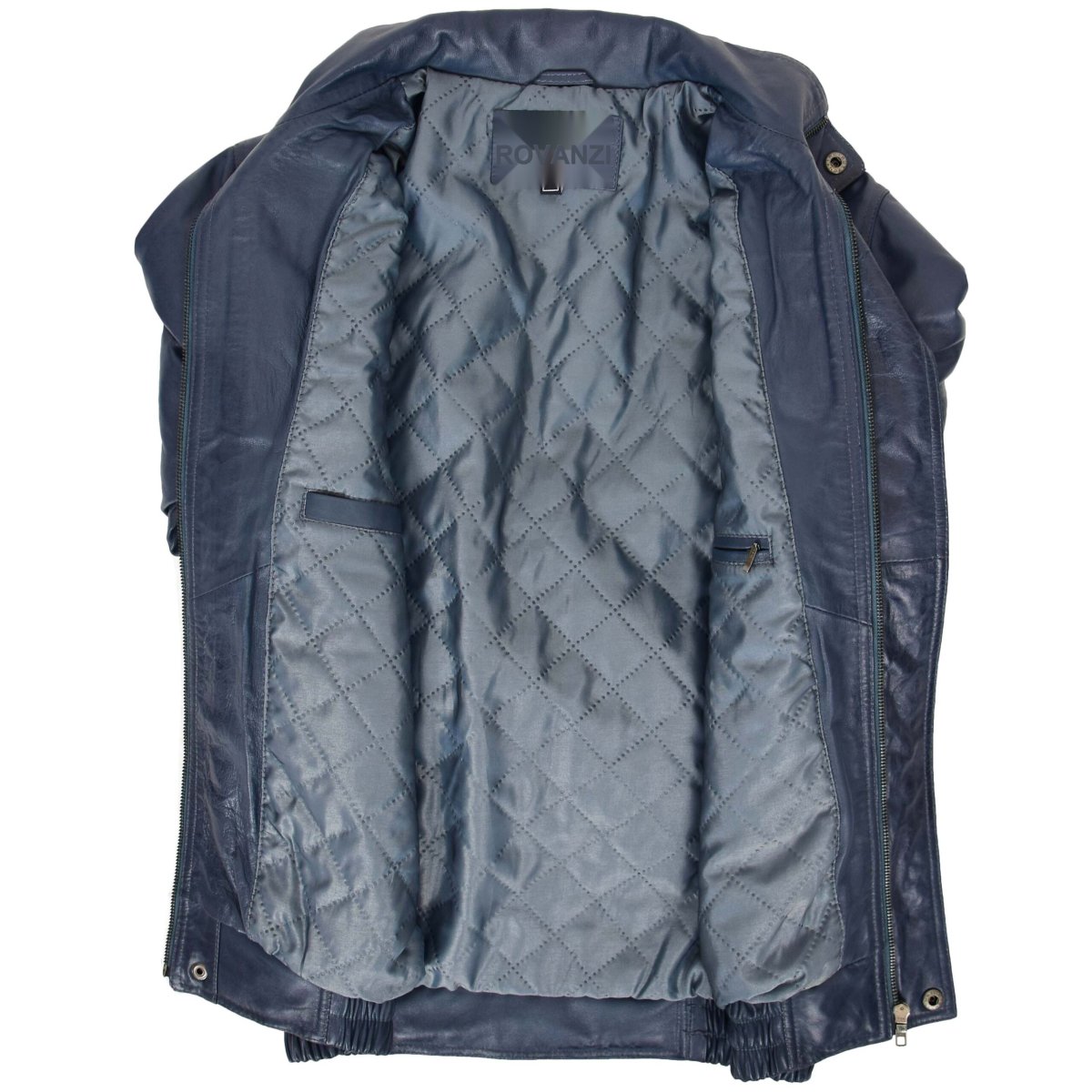 BUNERI Chaqueta Bomber de Cuero Azul Estilo Blouson para Hombre - Imagen 7