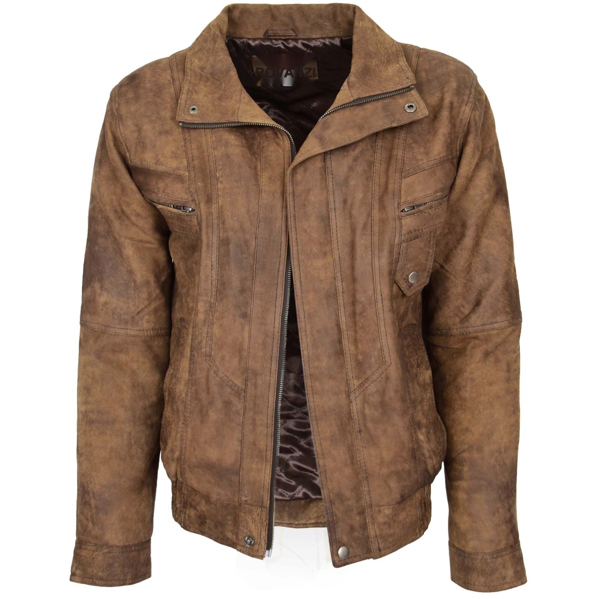 BUNERI Chaqueta Hombre Cuero Bomber Blouson Marron - Imagen 4