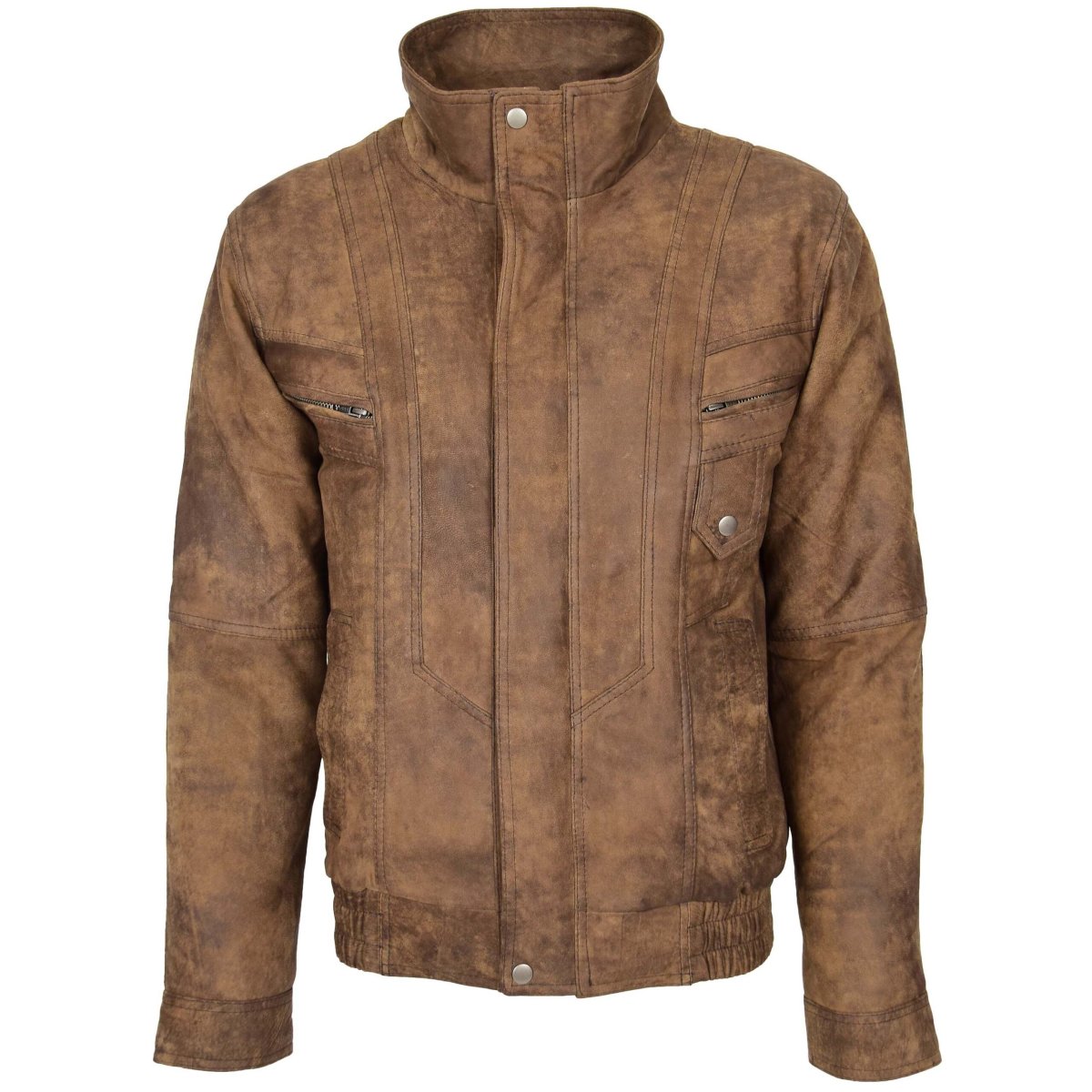BUNERI Chaqueta Hombre Cuero Bomber Blouson Marron - Imagen 5