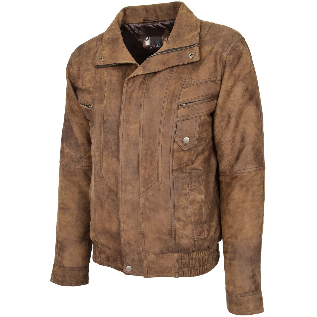 BUNERI Chaqueta Hombre Cuero Bomber Blouson Marron - Imagen 6